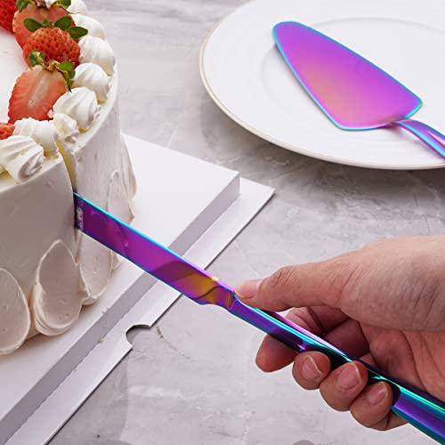 GoGeiLi Rainbow Stainless Steel Wedding Cake Cutting Set - color: Rainbow