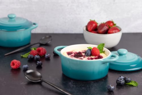 Kook Mini Cocotte, Lids, Handles, Dutch Oven, Set of 4, 12 oz, Sky Blue - color: Sky Blue