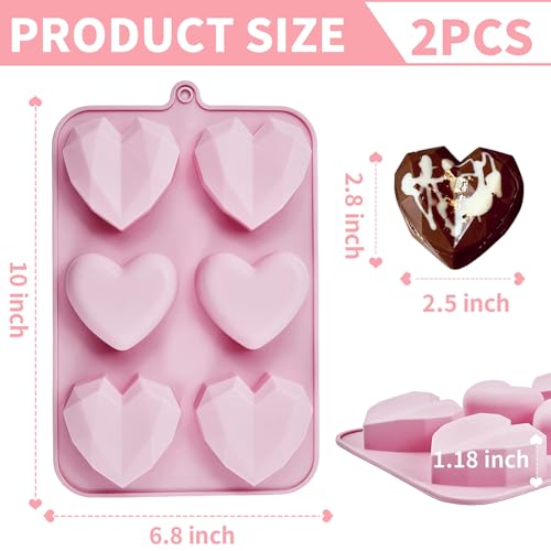 Heart Mold Silicone Jello Molds, 2 Pack Heart Shaped Chocolate Mold Valentine's Day Muffin Brownie Pan for Baking, Jelly Candy Mould for Hot Chocolate Bombs Ice Cube Candle Soap Making - size: Heart