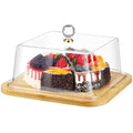 Cabilock Square Cake Stand with Lid, Wood Serving Tray, Clear Acrylic Cover