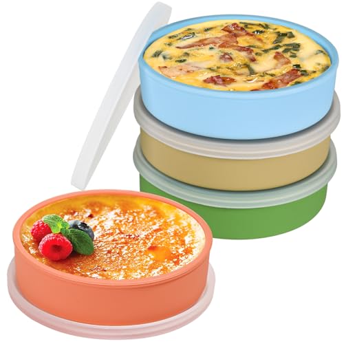 Webake 4 Inch Silicone Air Fryer Egg Molds with Lids, 4 oz Creme Brulee Dishes Shallow Ramekins, Food Storage, Microwave Egg Poacher, Set of 4 - size: 4 Inch