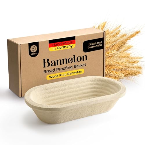 Wood Pulp Banneton Bread Proofing Basket – 13" Oval 1.5LB Brotform, Grooved Pattern– Non-Stick Natural Wood Pulp Pressed for Durability– Made in Germany Proofing Basket for Sourdough Bread Baking