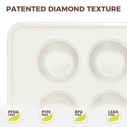 HONGBAKE 2 Pack Nonstick Ceramic Muffin Pan, 12 Cup Muffin tin for Baking, Non-toxic Cupcake Pan, Heavy-duty Aluminized Steel Cupcake Tray with Diamond Texture, Easy To Clean (Cream, 2PCS)