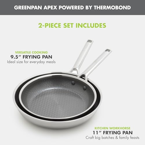 GreenPan Hybrid 2 Piece (9.5" & 11") Stainless Steel & Ceramic Skillet Set - color: Silver