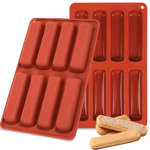 Webake Silicone Cream Canoe Pan, 2-Pack Finger-Shaped Eclair Mold for Baking, Filled Snack Cakes, Chocolate, Soap and Resin - style: Ladyfingers