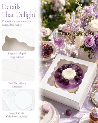 Bakepacker 8"x8"x5" Cake Boxes with Cake Boards 36 Sets - color: White, size: 36Sets,8"x8"x5"