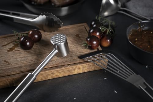 Kuhn Rikon Essential Meat Tenderizer – Dual-Sided Stainless Steel Head for Tenderizing & Flattening Meat – Comfortable Grip Handle - style: Contemporary