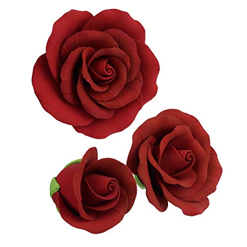 O'Creme Deep Red Rose Gumpaste Flowers for Cake Decorating - color: Red