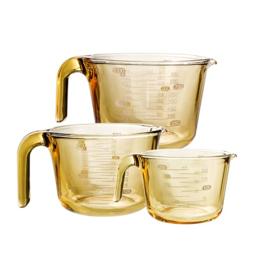 3-Piece Amber Glass Measuring Cup Set Kitchen Measuring Jug - color: Amber