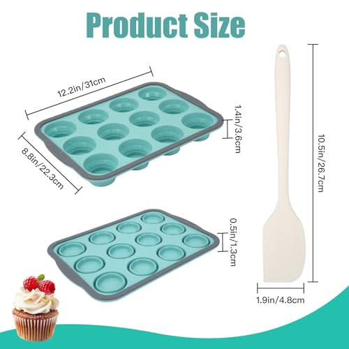 12 Cups Silicone Muffin Pan with Spatula, Nonstick Cupcake Mold