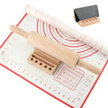 Rolling Pin Set for Baking, Wooden Dough Roller with a 24×16 Inch Silicone Mat and Stand, Kitchen Pastry Baking Accessories for Pie Crust, Cookies, Pizza Dough and Bread