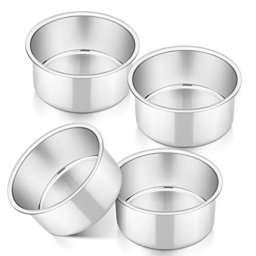 P&P CHEF 4 Inch Cake Pan, Stainless Steel Round Cake Pans, Silver & 4 Pcs - color: Silver, size: 4 Inch