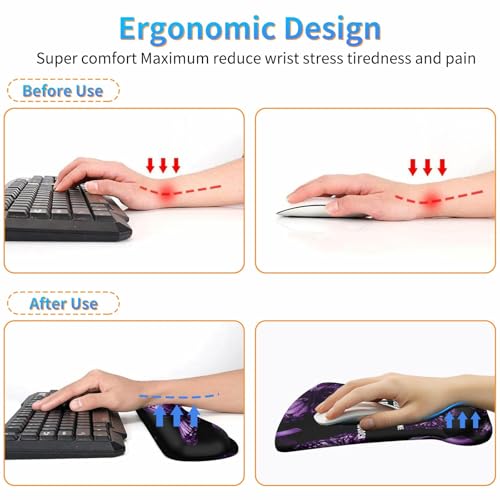 3-in-1 Ergonomic Memory Foam Keyboard Wrist Rest Pad Set, Purple Butterfly - color: 011qj
