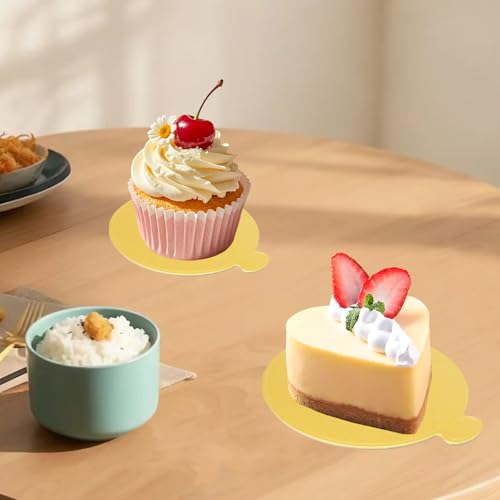 9cm/3.54inch 100Pcs Round Golden Mini Cake Board, Mousse Base Paper Plates Dessert Boards, Durable Circle Dessert Boards for Baking Parties/Cake Enthusiast - size: 9cm/3.54inch Round