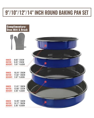 Round Turkey Roasting Pans Set of 4, Enamel Cake Baking Pan for Oven - color: Navy Blue