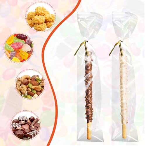 200 Pcs Pretzel Rod Bags Small Clear Individual Plastic Resealable Cellophane Treat Bags with Twist Ties for Chocolate Candies Cookies Candy Packaging Wrapping Gift Giving Party Favors - size: 2x8.2 Inches