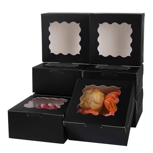6x6x3 Inches Small Cake Box with Window, Bakery Box, Pastry Boxes, Cookie Boxes, Mini Pie Box for Pastry,Dessert,Strawberries,Chocolates, Cupcakes with paper stickers (Black/36pcs) - color: Black/36pcs