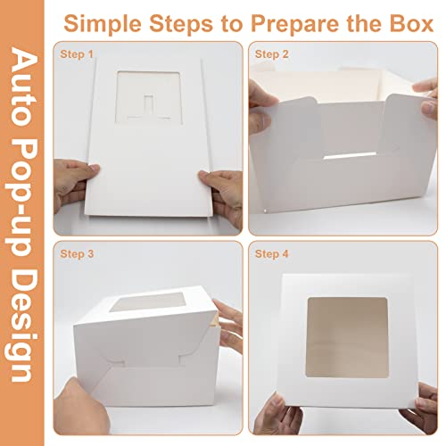 25pcs 8x8x5 Inches Cake Boxes, White Bread Boxes with Windows for Pastries, Cupcakes,Cookies, Pie, Muffins and Donuts