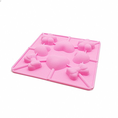 2-Pack Heart Sakura Bow Tie Lollipop Molds Set Heart Cherry Blossom Silicone Lolly Pop Tray for Hard Candy Chocolate Gummy Sucker (Random Color)
