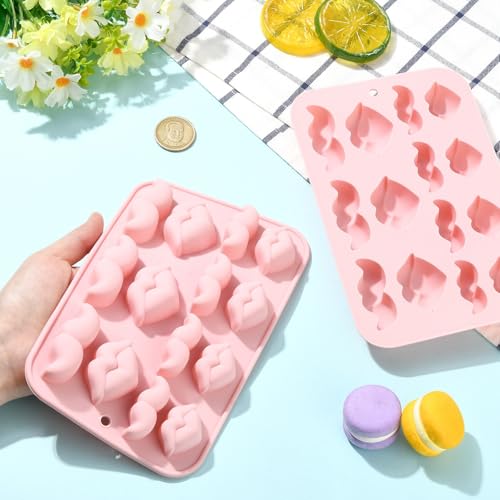 Airssory 2Pcs Silicone Beard and Lip Mold Pink 18.7x11.8x1.8cm for DIY Lip Shaping Candy Chocolate Cookies - color: Beard and Lip Molds