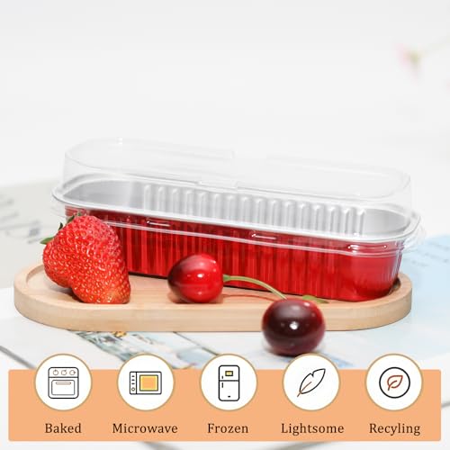 50 Pack 6.8oz Mini Cake Pans with Lids, Red - color: Red, size: Rectangle