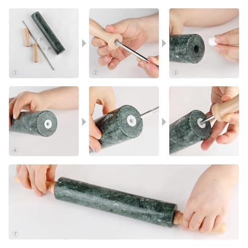 Koville Marble Rolling Pin, Non-Stick Stone Dough Roller, Rolling Pin for Baking,Pasta, Dumpling, Ravioli, Fondant,Pie Crust, Kitchen Baking Pastry Tools - color: Green Marble
