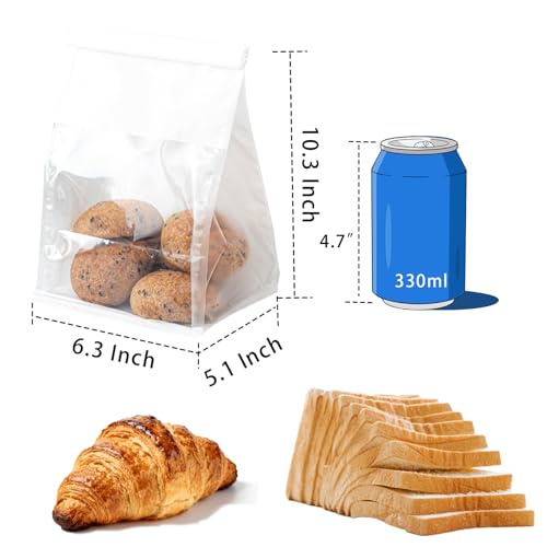 50 Pack Medium White Paper Bread Bags with Window 10.3" x 6.3" x 5.1" - color: White, size: Medium