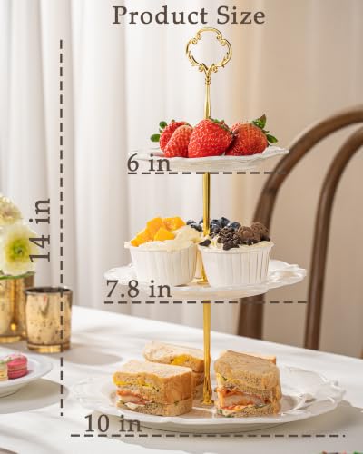 3 Tier Cupcake Stand, Ceramic Tiered Serving Stand - color: White