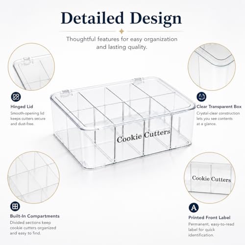 Cookie Cutter Storage Box,8 Adjustable Compartments, Clear PET