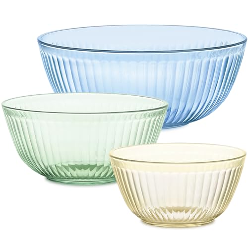 Pyrex Colors Tinted (3 Piece) Small/Medium/Large Glass Mixing Bowls - color: Clear, size: 3-Pack, Small/Medium/Large, Unlidded