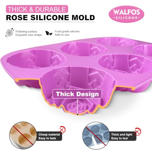 Walfos Rose Ice Cube Mold 2.8 Inch,Soap Mold, Make 12 Cute Flower Shape Ice. BPA Free and Dishwasher Safe.Release Easily.Perfect for Soap Cocktails Juice Whiskey Jelly Chocolate etc.(Set of 2 Pink) - color: Pink+purple/rose