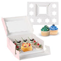 JCD 8 Packs Pink Bento Cake and Cupcake Box 1+8 Bento Box with Clear Window for 4-inch Cake and 8 Cupcakes Packaging Gift Baked Goods for Family Dinner Birthday Party Picnic Gift (Pink 1+8/8Pcs) - size: Pink 1+8/8Pcs
