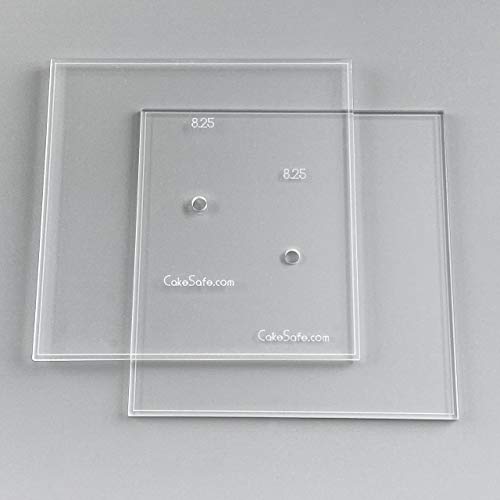 CAKESAFE 8.25 Inch Square Acrylic Disk Set – 2-8.25” Clear ¼” Acrylic Buttercream Disks – Perfect Tool to Smooth the Frosting on Your Cakes, Disk Size and Perimeter Border Engraved on all Disks - size: 8.25" Disk