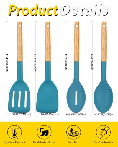 BUNDLEPRO Silicone Cooking Utensils Set, 4 Pcs Spatula and Spoon Set, Blue - color: Blue