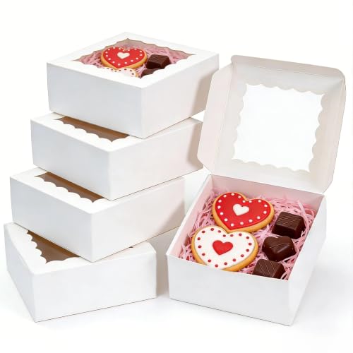 100pcs Cookie Boxes 5x5x2.5 Inch Bakery Boxes with Window Treat Box