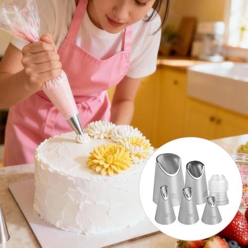 6 Pcs Cake Decorating Tips, Rose Flower Piping Tips Set with Coupler - color: 79/80/81/402/402L