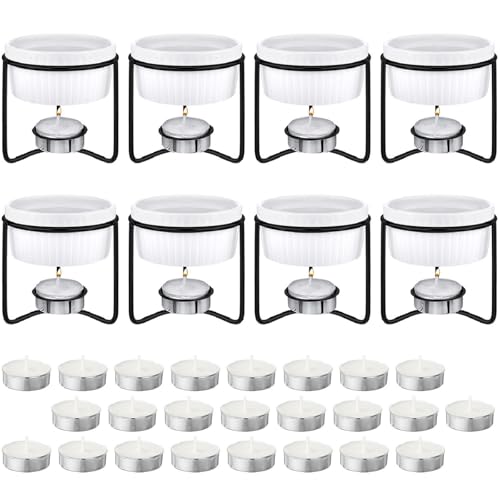 Treela 8 Pcs Ceramic Butter Warmers & 32 Tealight Candles, White and Black - color: White/Black