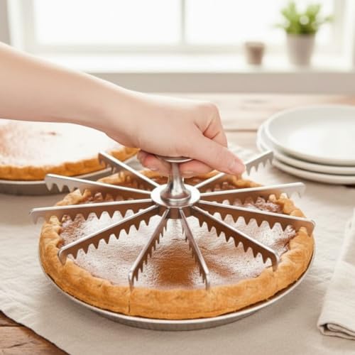 Soro Essentials- 12-Cut Aluminum Pie and Cake Marker- Guideline and Portion Divider Cake Cutter Silver Pie Slice Cutter Baking Tools Kitchen Accessories Cook Supplies for Cheesecake Pizza - size: 100"
