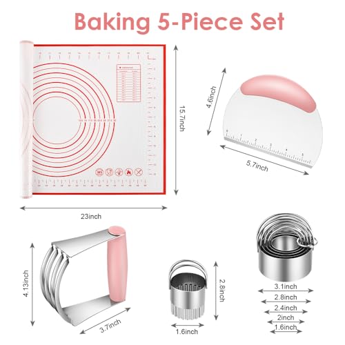 Pastry Cutter, Biscuit Cutter, Dough Scraper, Pastry Blender, Baking Mats - color: 5 Pieces Pink