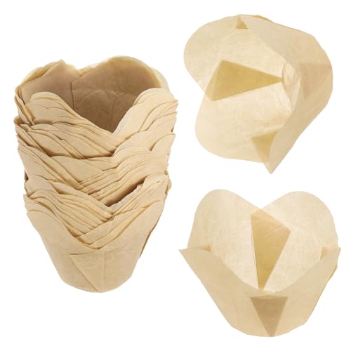 uxcell 50Pcs Tulip Cupcake Liners Lotus Shape Muffins Liners Kraft Brown - color: Kraft Brown