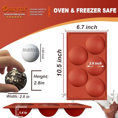 5-Cavity Extra Large Semi-Sphere Silicone Molds - Half Sphere Bakings Mold for Chocolate Bombs, Dome Cakes, Candy, Jelly & Mousse - Reusable Non-Stick Chocolate Mold Set (3 Pack) - color: 3Pcs, Extra Large 5-Cavity molds, size: Semi Sphere