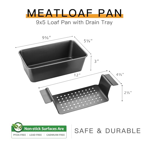 HONGBAKE 4 Pack Meatloaf Pan with Drain Tray, 9 x 5 Inches Loaf Pans with Insert, Nonstick Meat Loaf for Baking, Grey - color: Gray - 4 Pack