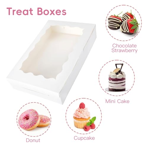 Moretoes 24pcs Cookie Boxes with Window, 12x8x2.5 In White Bakery Boxes - size: 12x8x2.5 Inch (Pack of 24)