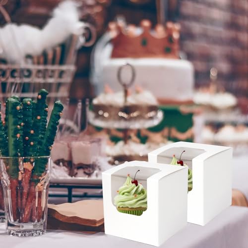 JCD 70pcs Cupcake Boxes, 3.5inches Auto-Pop up Single Individual Pre-Assembled White Cake Boxes with Window and Inserts Single Cupcake Containers for Birthdays, Wedding(White/70Pcs) - color: White/70Pcs