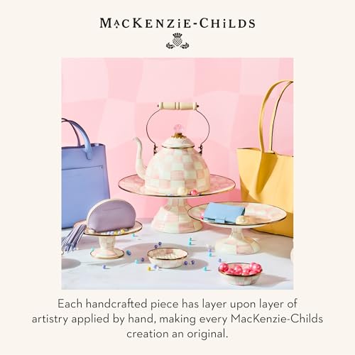 MACKENZIE-CHILDS Pedestal Platter, Small, Pink-and-White Rosy Check - color: Rosy Check, size: Small