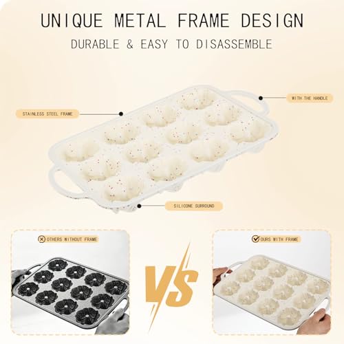 Mini Bundt Cake Pans for baking, 1.5-inch Cavities Non-stick Silicone Baking Mold, 12-Cavity Reusable Twisted Shape Cake Pan for Cupcakes, Donuts, Cornbread & Brownies