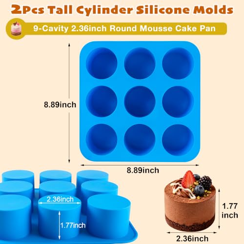 Sidosir 2Pcs Tall Cylinder Silicone Molds for Baking, 9-Cavity Non-Stick Silicone Baking Molds for Small Mousse Cake - size: Tall Cylinder Silicone Mold