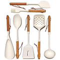 White Silicone Cooking Utensils Set, Kitchen Utensils Set 7 Pcs for cooking, Non-Toxic Spatula Set with Heat Resistant Wood Handles for Nonstick Cookware, (Cream White) - color: Cream White