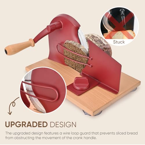 SOWKIPE Manual Bread Slicer for Sourdough, Adjustable Hand Crank, Red - color: Red
