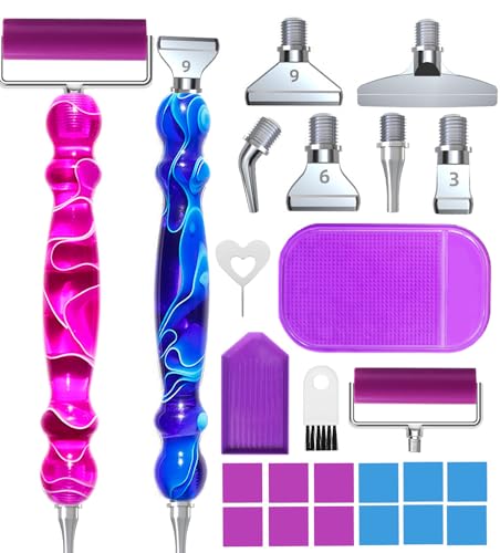25PCS Purple&Blue Threaded Diamond Art Pens Tools, Upgraded Stainless Steel Tips Diamond Art Pen No Loosen - color: 25PCS(Set B)